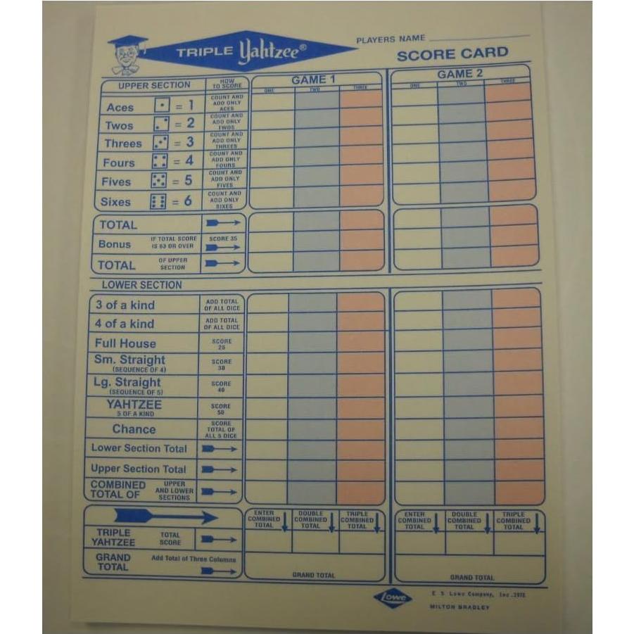 Bloc de 50 Hojas de Puntuación Triple Yahtzee