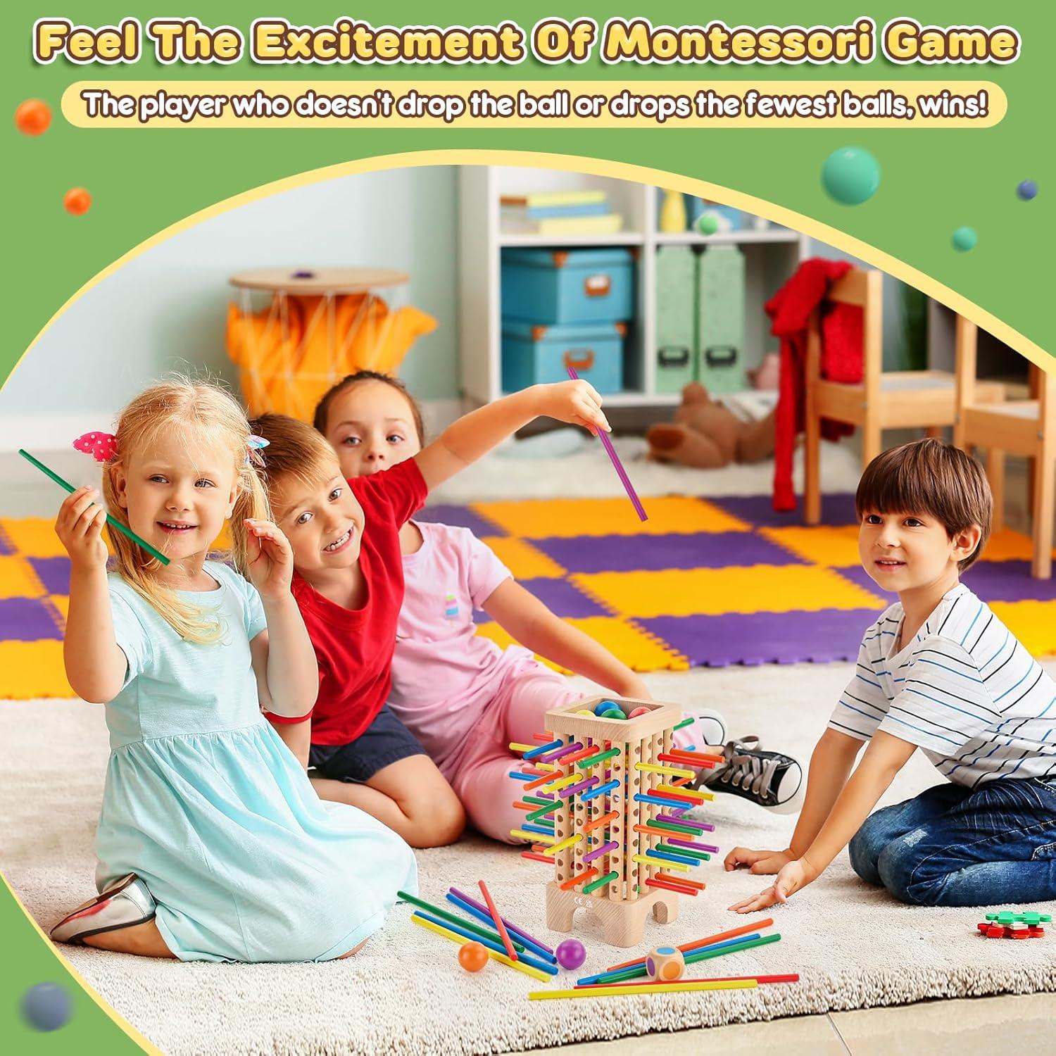Juego de Mesa Montessori de Madera con Dados - 42 Palitos