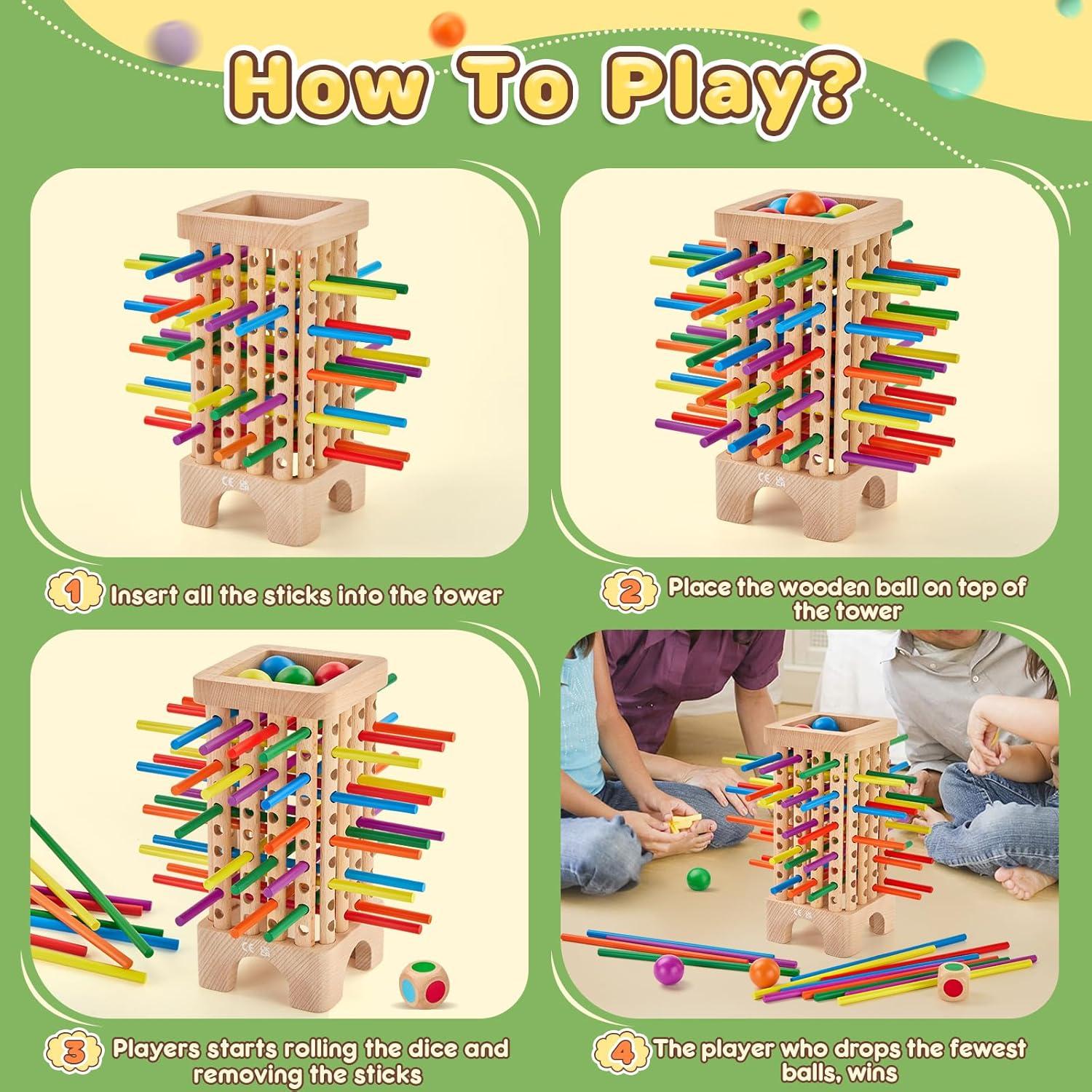 Juego de Mesa Montessori de Madera con Dados - 42 Palitos