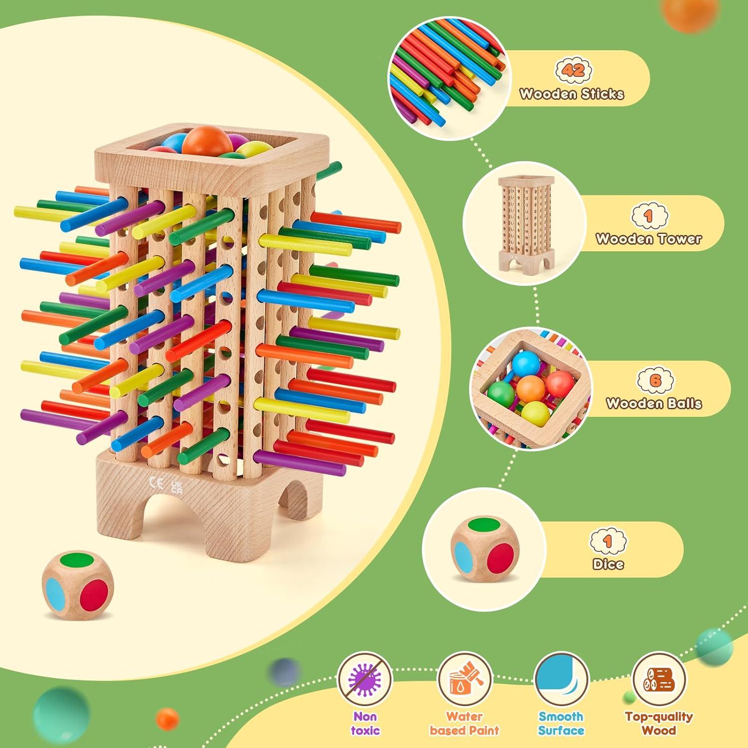 Juego de Mesa Montessori de Madera con Dados - 42 Palitos