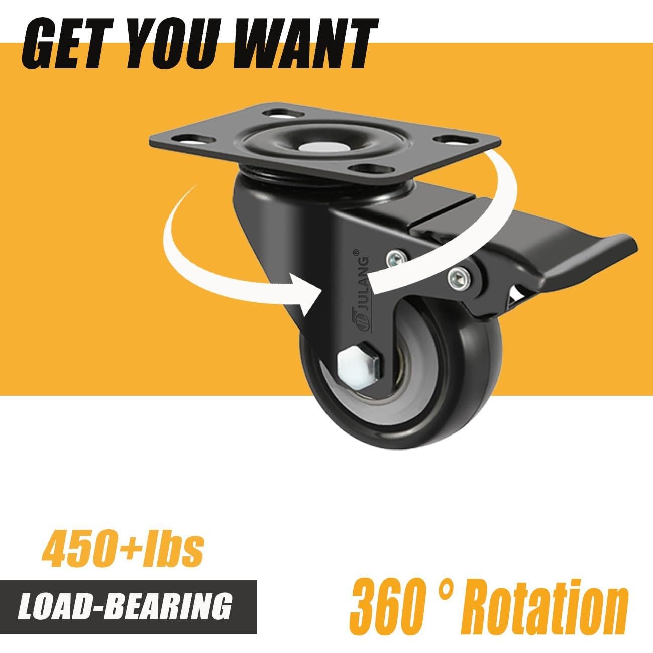 Ruedas Caster Julang 5.08cm con Freno y Bloqueo para Muebles