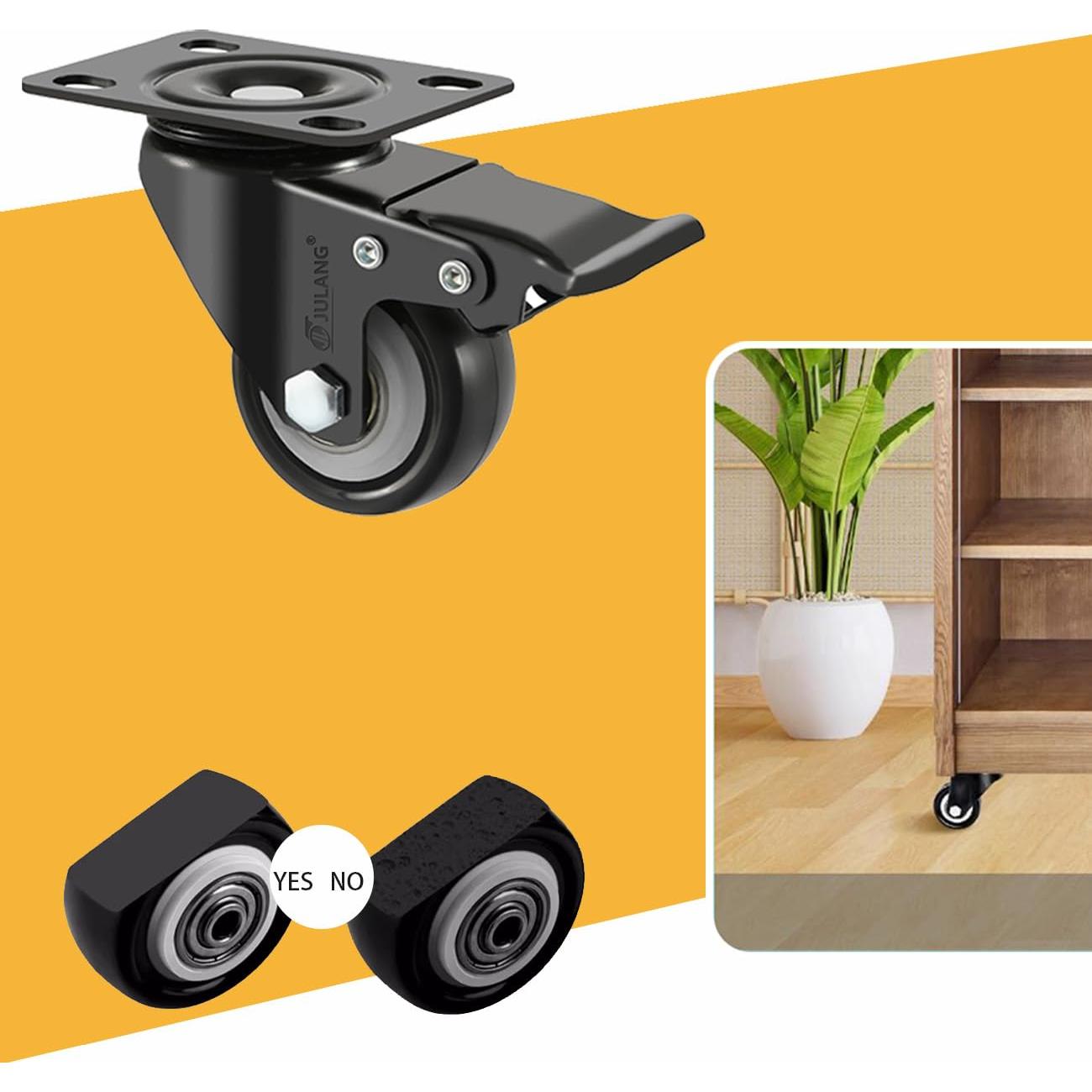 Ruedas Caster Julang 5.08cm con Freno y Bloqueo para Muebles