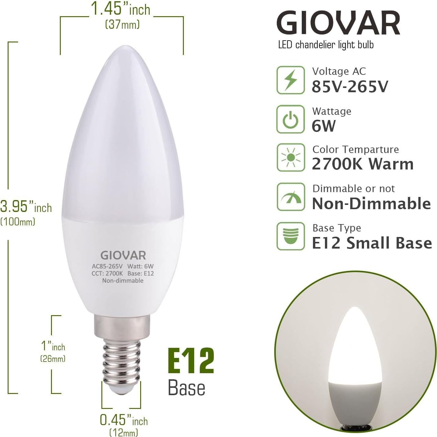 Paquete de 12 bombillas LED GIOVAR E12 6W luz diurna 5000K