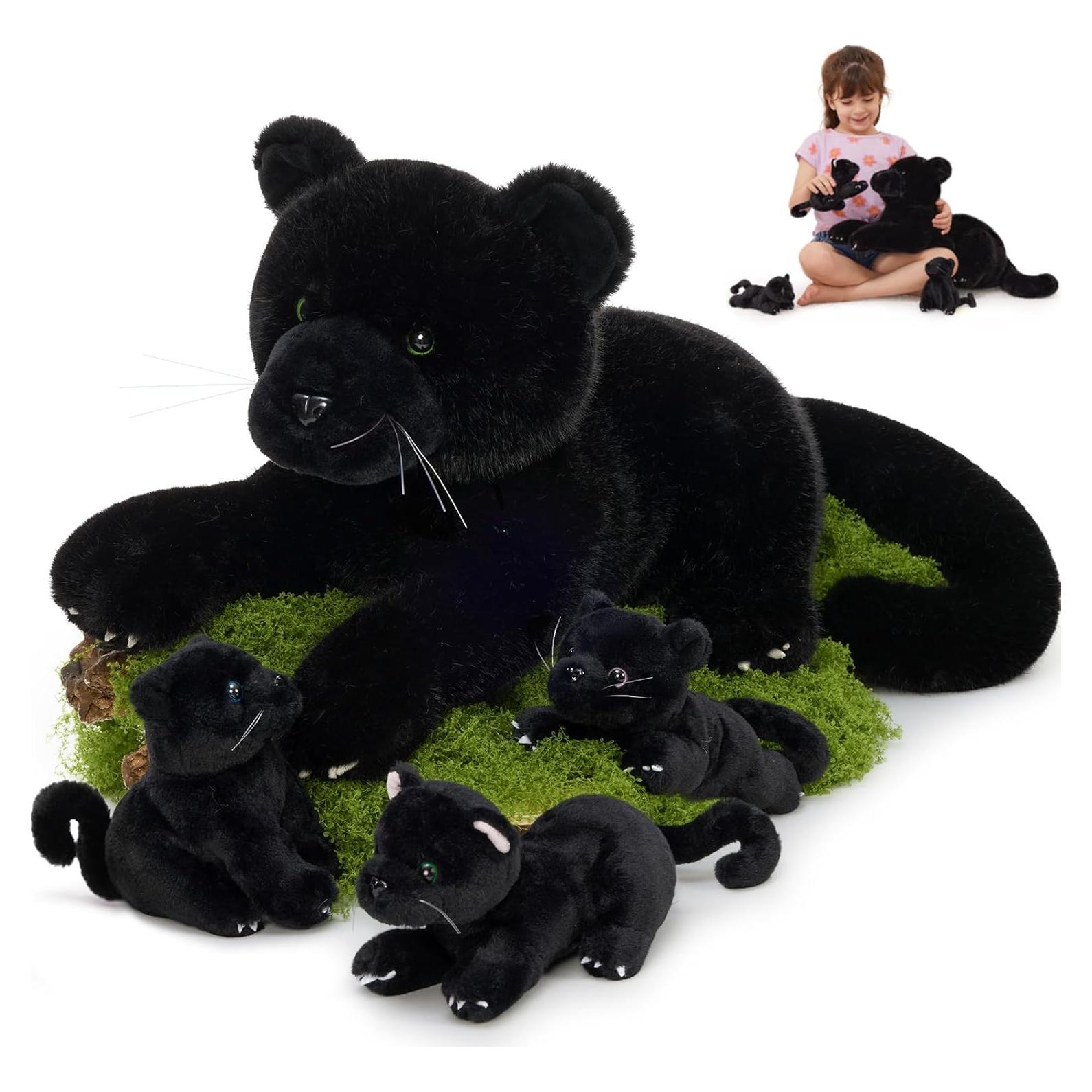 MorisMos Pantera de Peluche Negra 45 cm con Cachorros