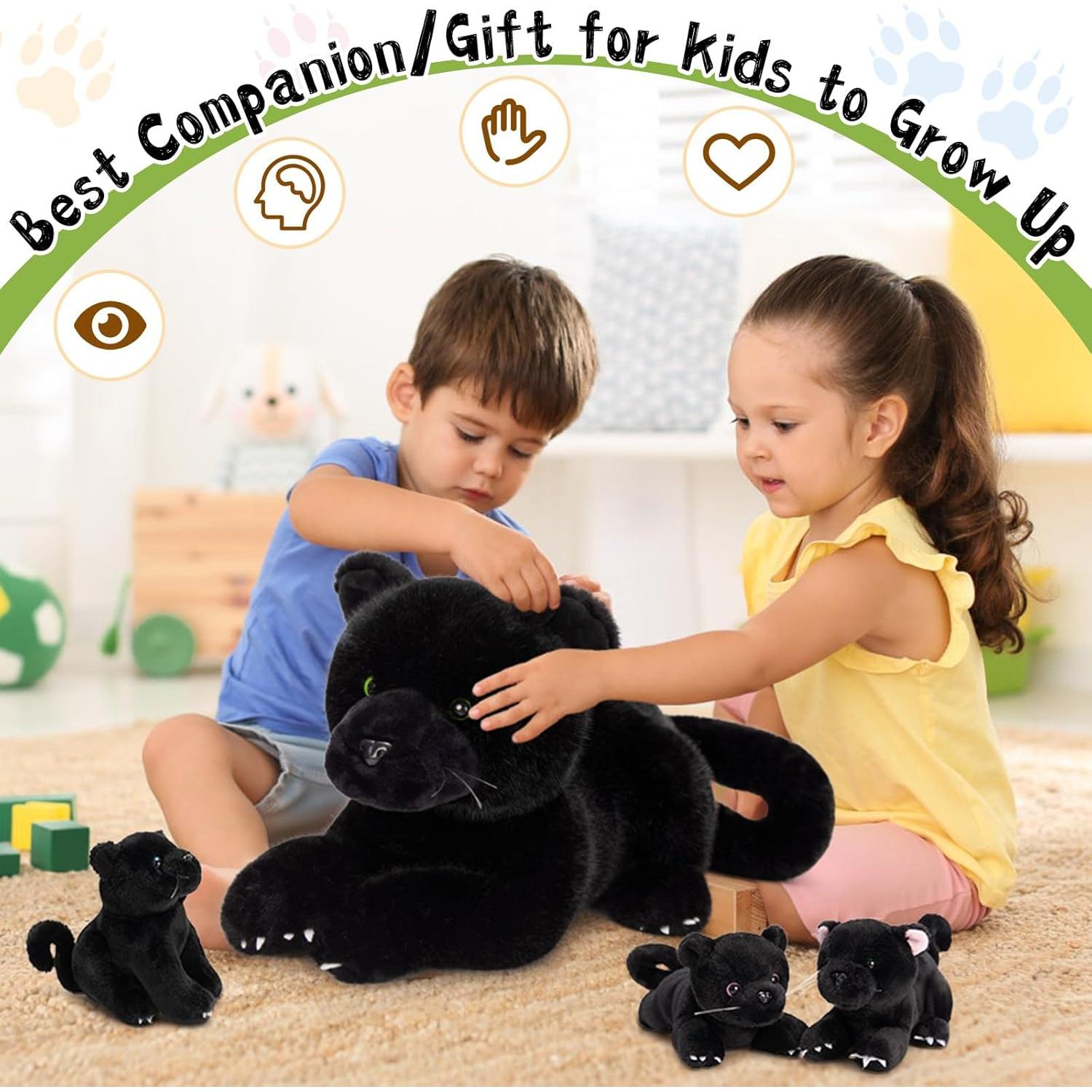 MorisMos Pantera de Peluche Negra 45 cm con Cachorros