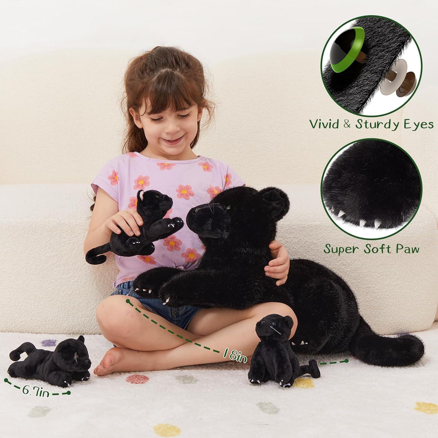 MorisMos Pantera de Peluche Negra 45 cm con Cachorros