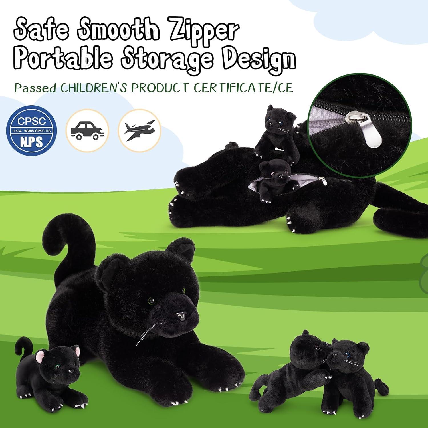 MorisMos Pantera de Peluche Negra 45 cm con Cachorros