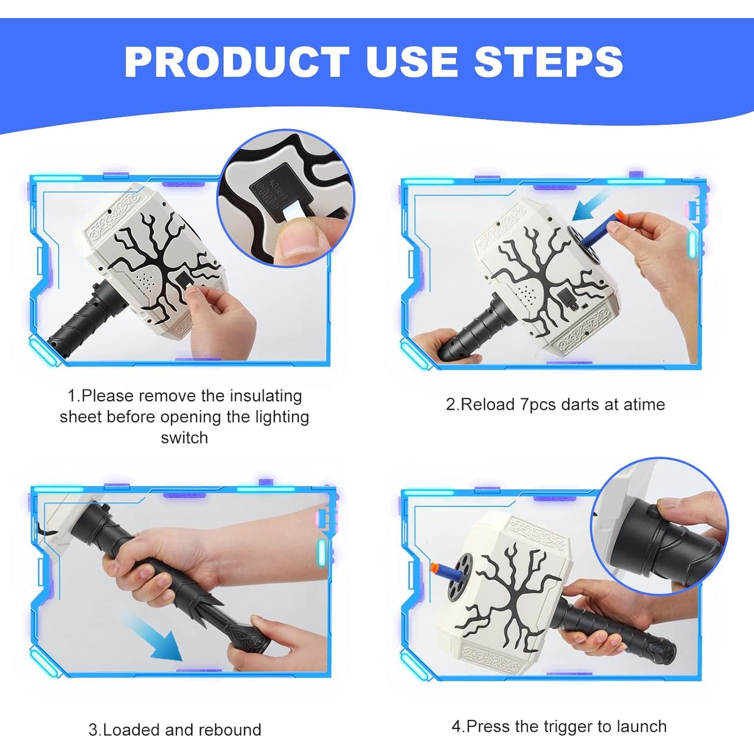 Pistola de Martillo Lanzador de Dardos KooRare con Luz 30.48cm