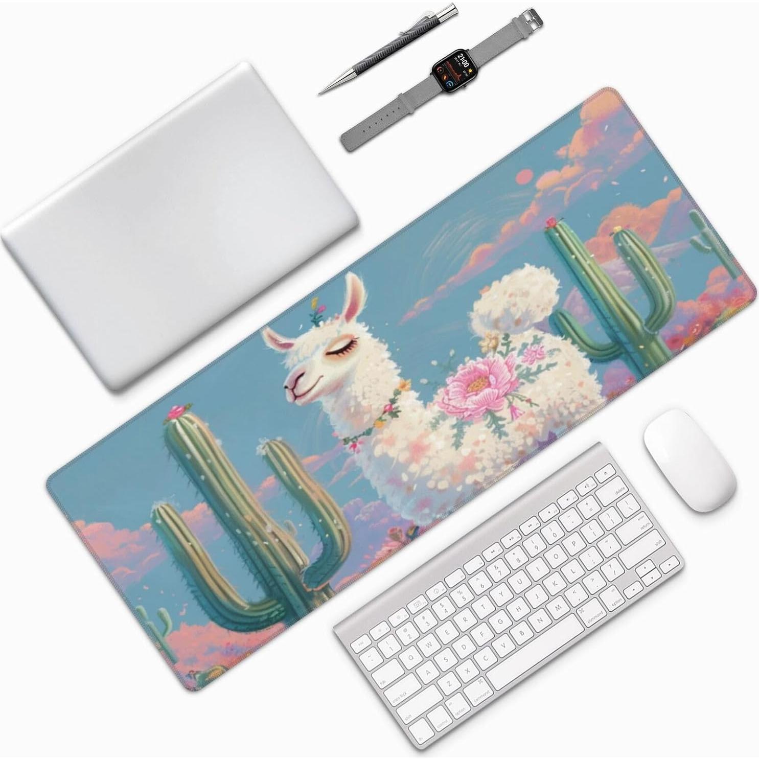 Alfombrilla de Ratón Extra Grande Famame Alpaca Campo Rosa 80x30 cm