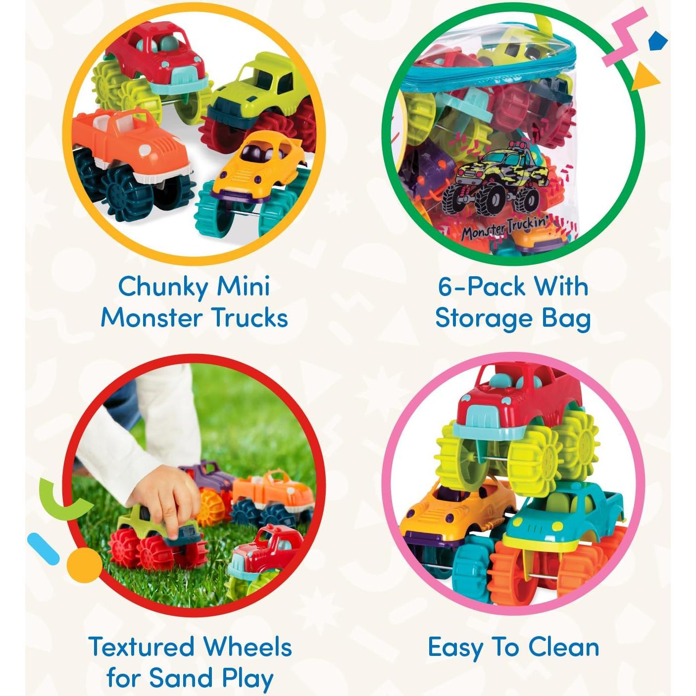 Battat Mini Camiones Monstruo de Juguete - Paquete de 6 - 2 Años+