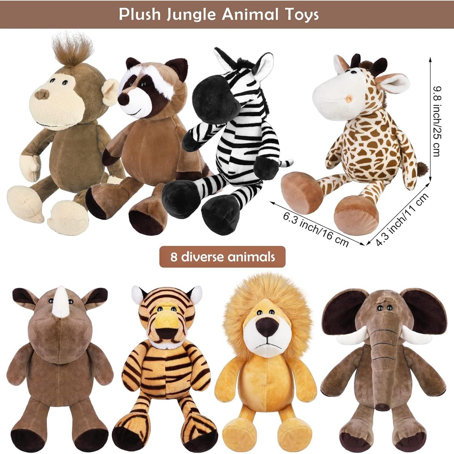 Conjunto de 8 Animales de Peluche Safari Elcoho 24.89 cm