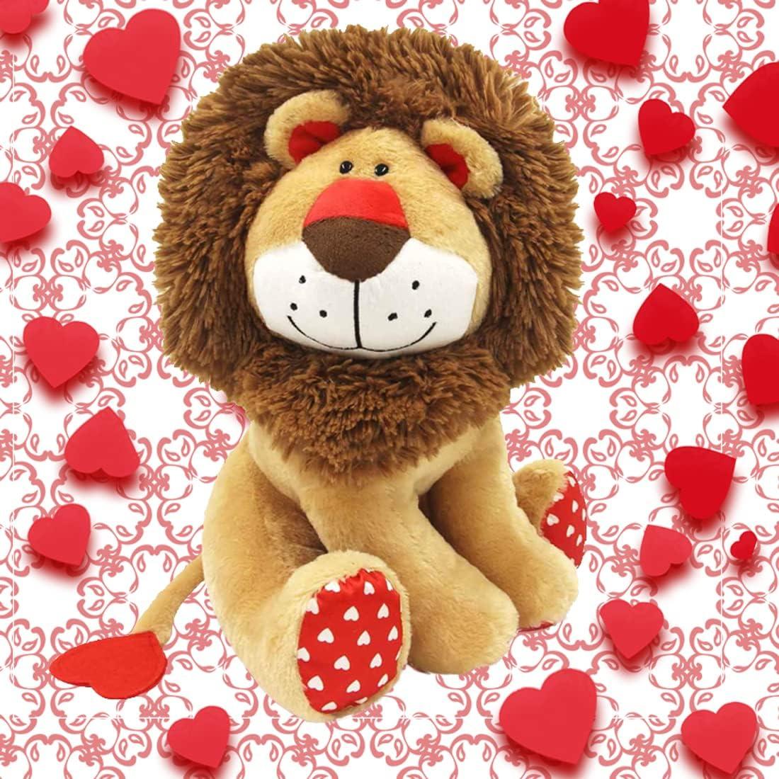 Peluches León WEIGEDU 35 cm, Juguete de Felpa con Cola Corazón