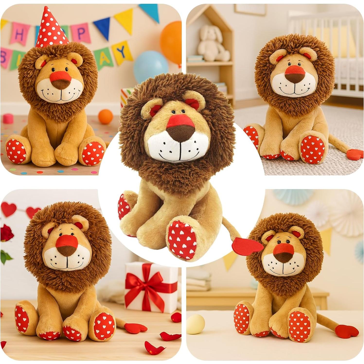 Peluches León WEIGEDU 35 cm, Juguete de Felpa con Cola Corazón