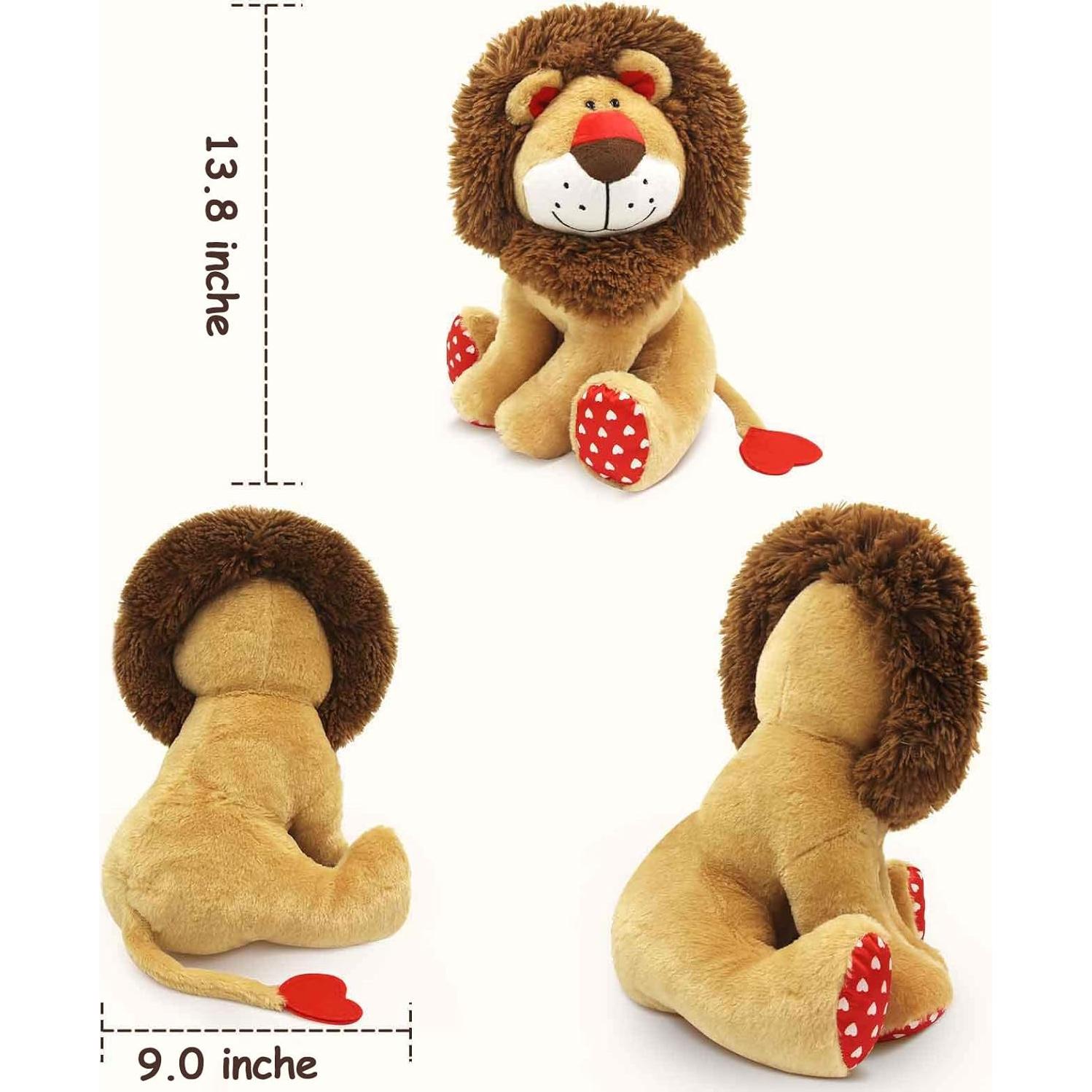 Peluches León WEIGEDU 35 cm, Juguete de Felpa con Cola Corazón