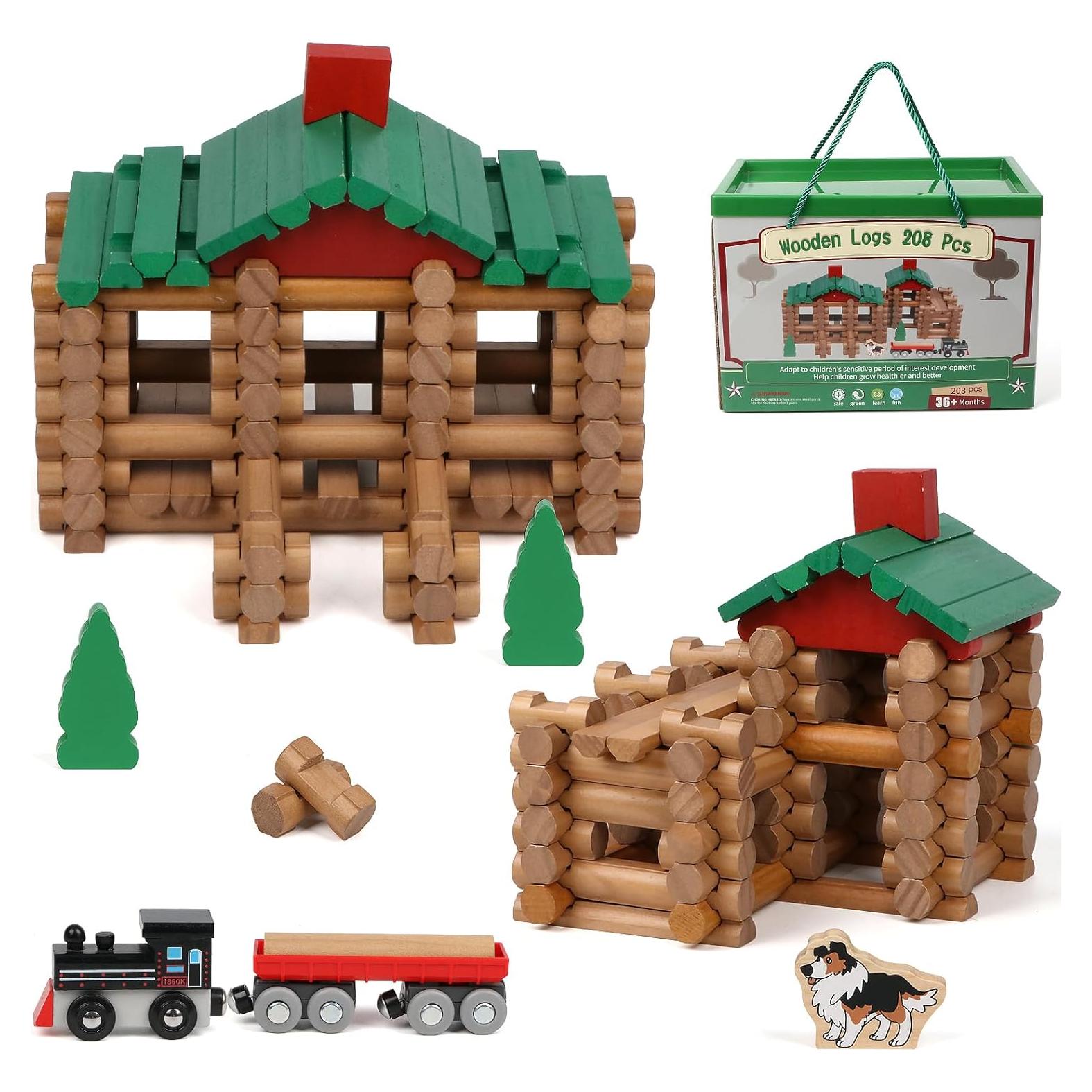 Juego de Construcción de Troncos de Madera Wondertoys 208 Piezas