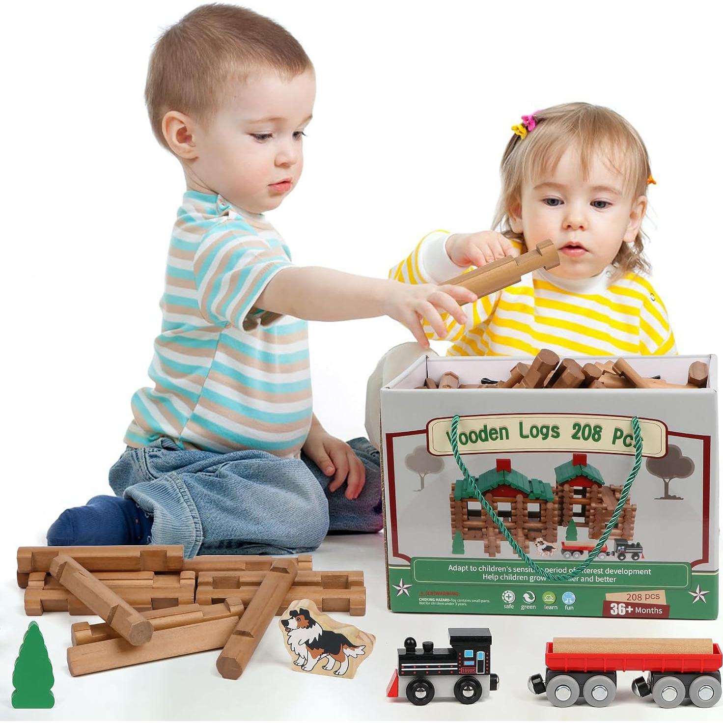 Juego de Construcción de Troncos de Madera Wondertoys 208 Piezas