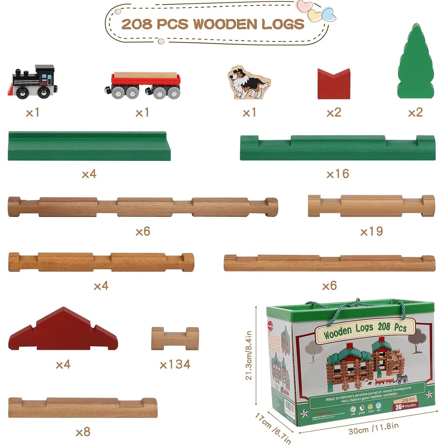 Juego de Construcción de Troncos de Madera Wondertoys 208 Piezas