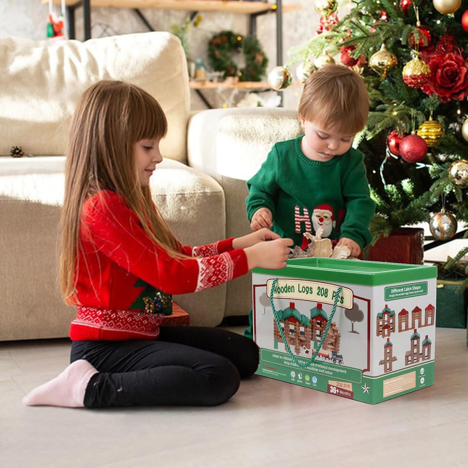 Juego de Construcción de Troncos de Madera Wondertoys 208 Piezas