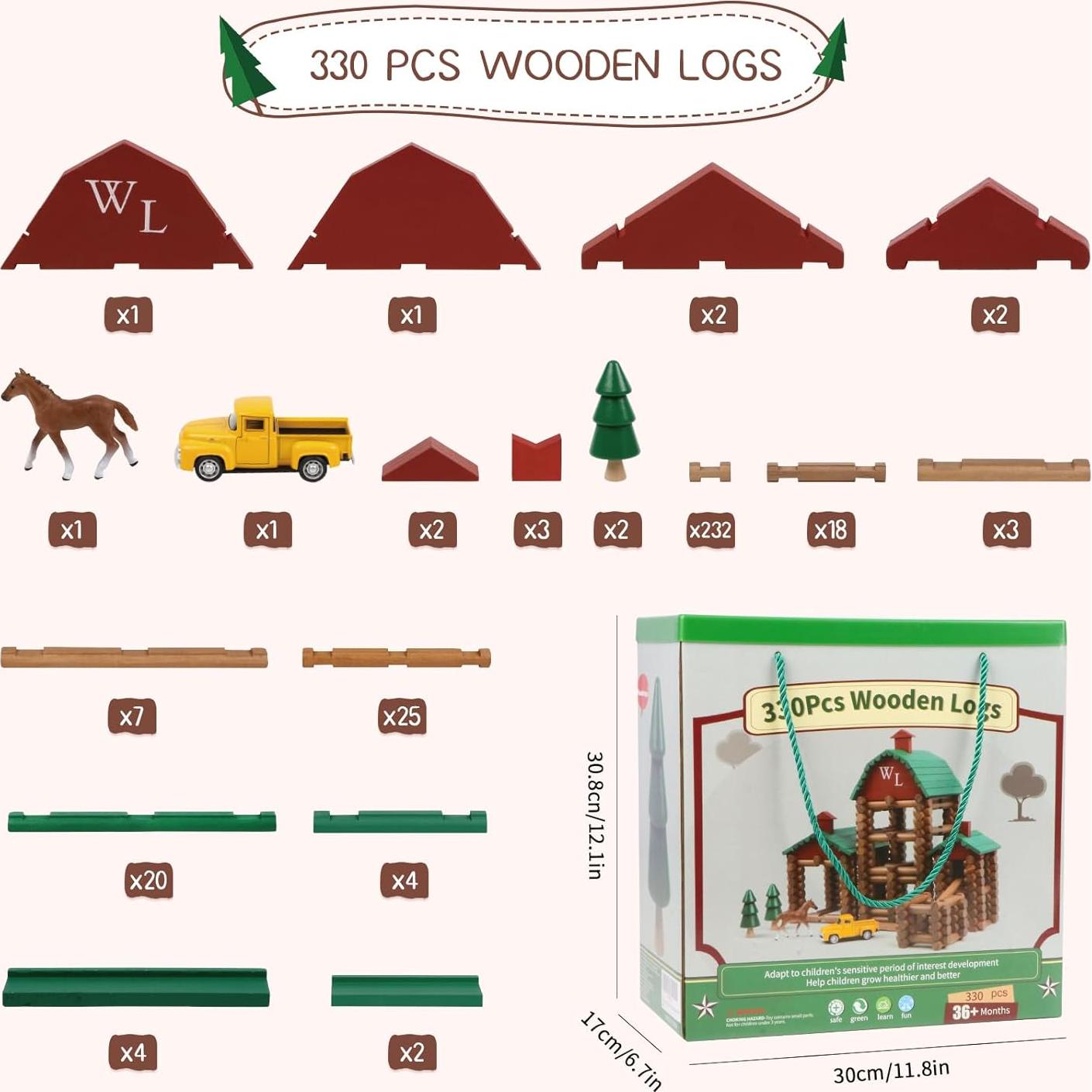 Wondertoys Conjunto de Troncos de Madera 330 Piezas 3+