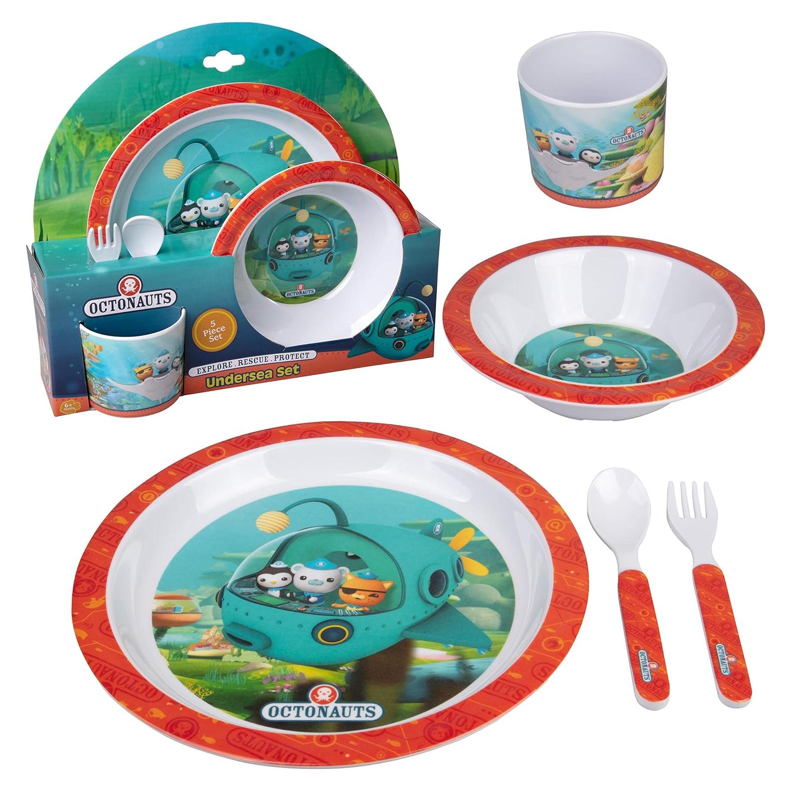 Juego de Comida Octonautas 5 Piezas - Plato, Tazón, Vaso, Utensilios