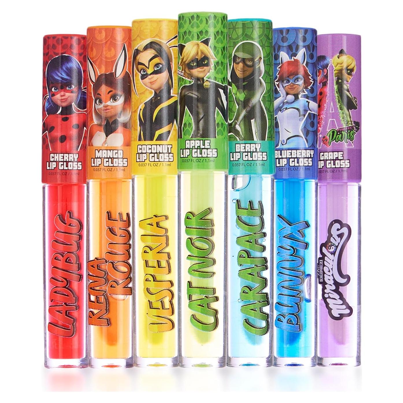 Conjunto de Brillo Labial 7 Piezas Miraculous - Sabores Frutales