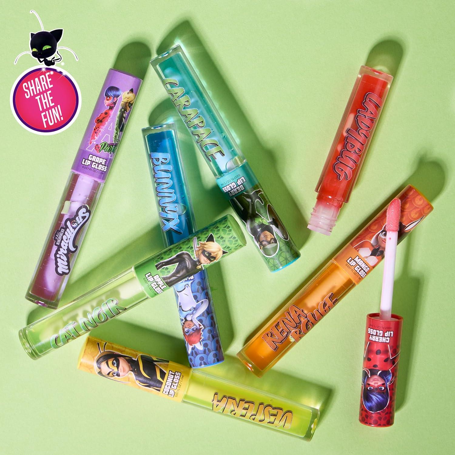 Conjunto de Brillo Labial 7 Piezas Miraculous - Sabores Frutales