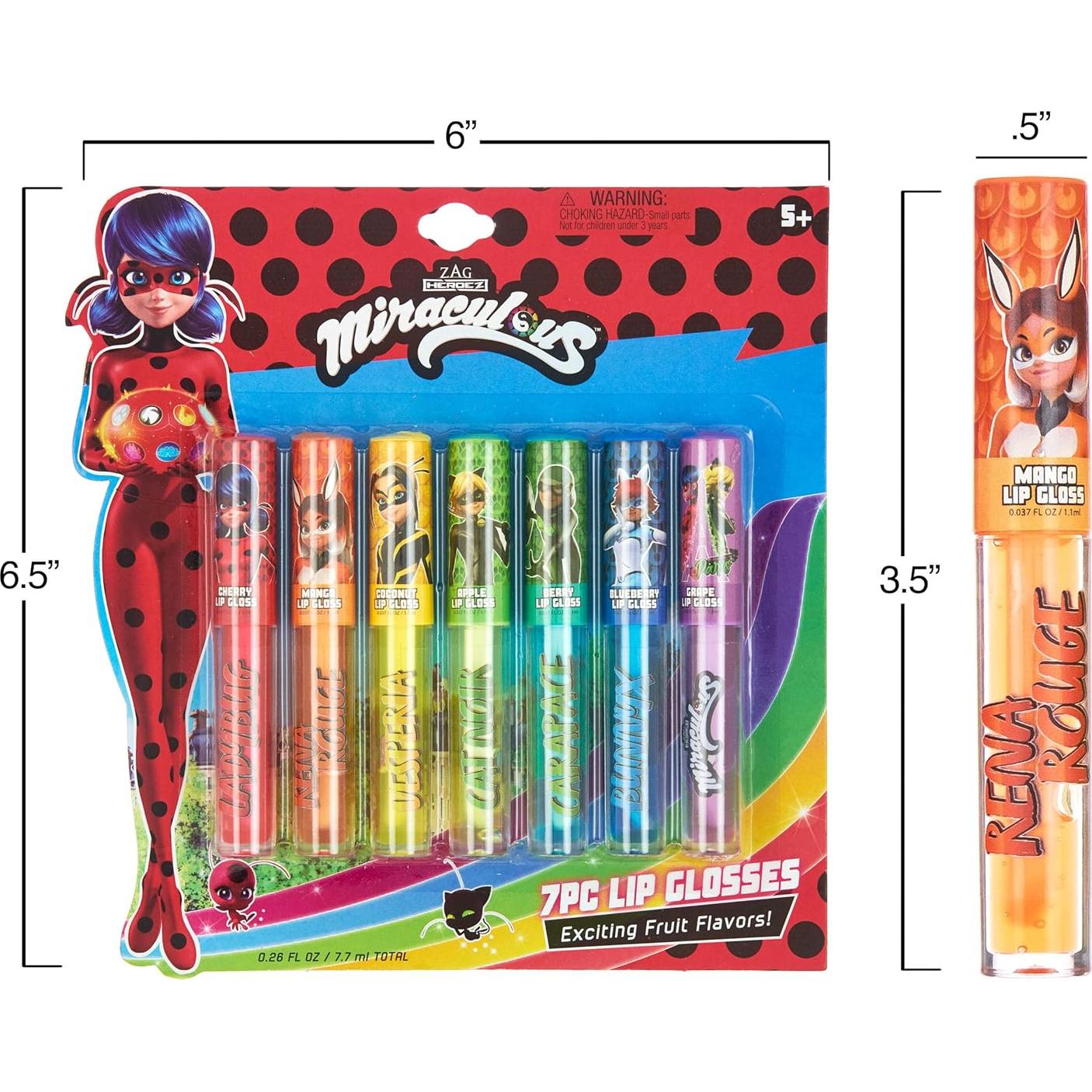 Conjunto de Brillo Labial 7 Piezas Miraculous - Sabores Frutales