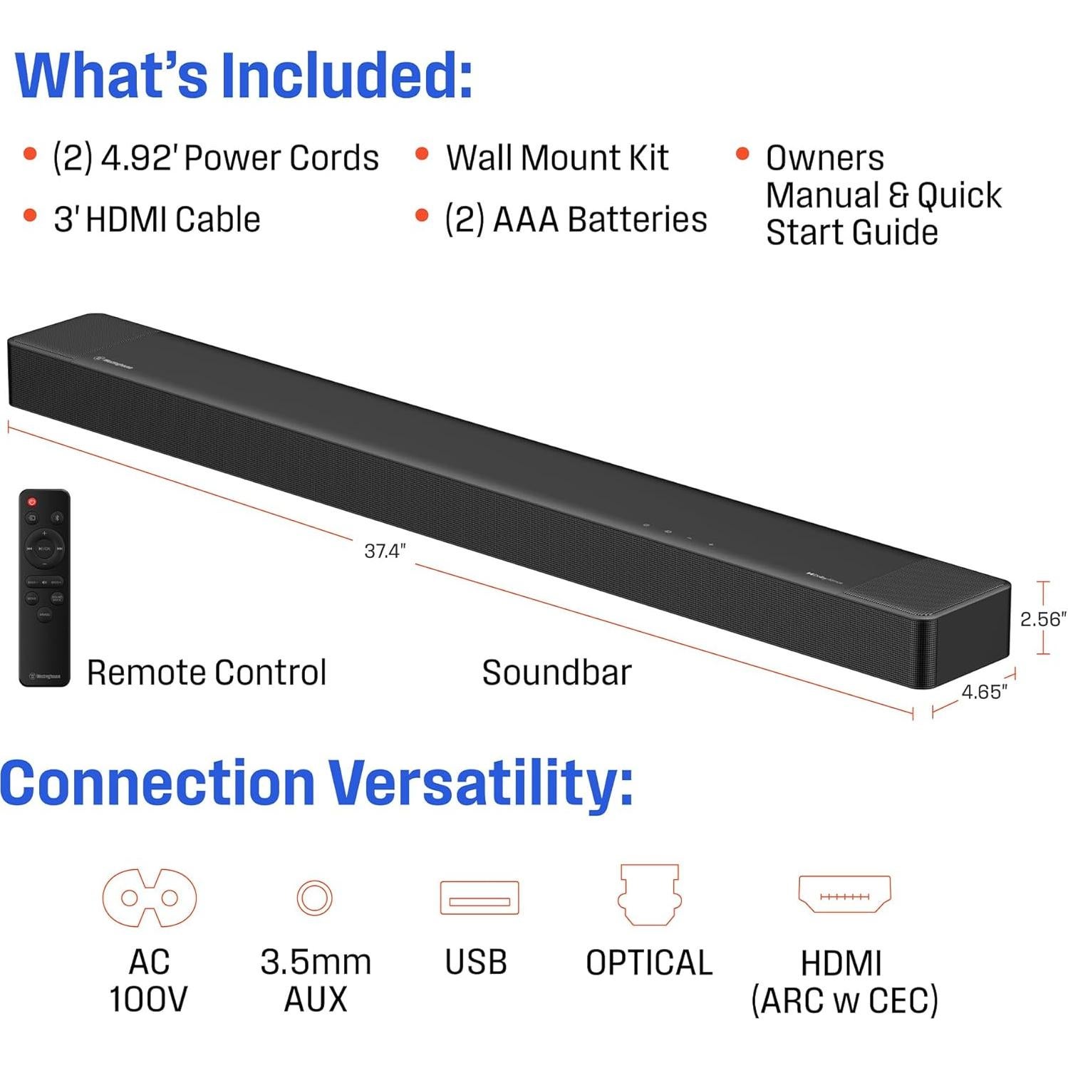 Barra de Sonido Westinghouse 3.1.2 con Dolby Atmos 210W