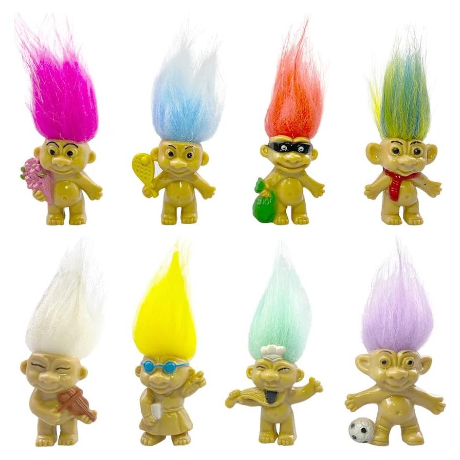 8 Muñecas Troll Vintage PVC 80s Coloridas para Colección