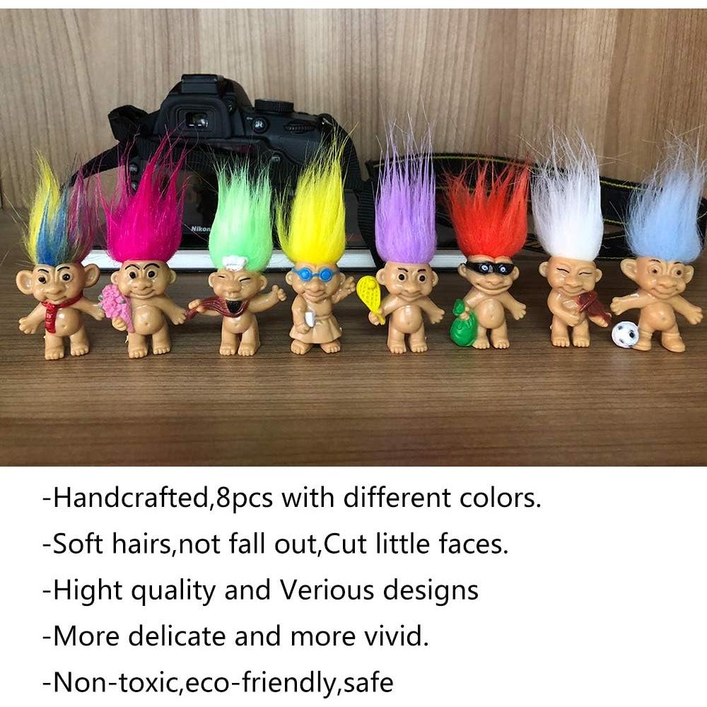 8 Muñecas Troll Vintage PVC 80s Coloridas para Colección