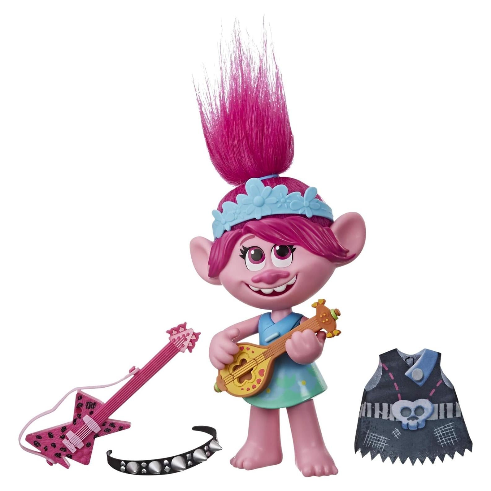Muñeca Poppy Trolls DreamWorks Pop-to-Rock con 2 Looks y Sonidos