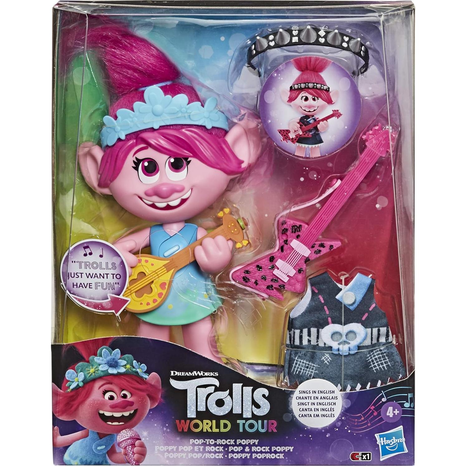 Muñeca Poppy Trolls DreamWorks Pop-to-Rock con 2 Looks y Sonidos