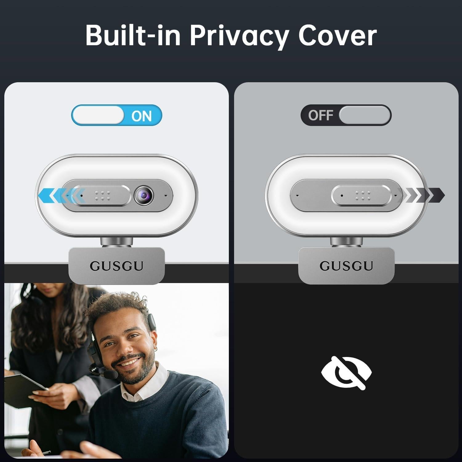 Cámara Web GUSGU G920 2K Quad HD con Micrófono y Luz