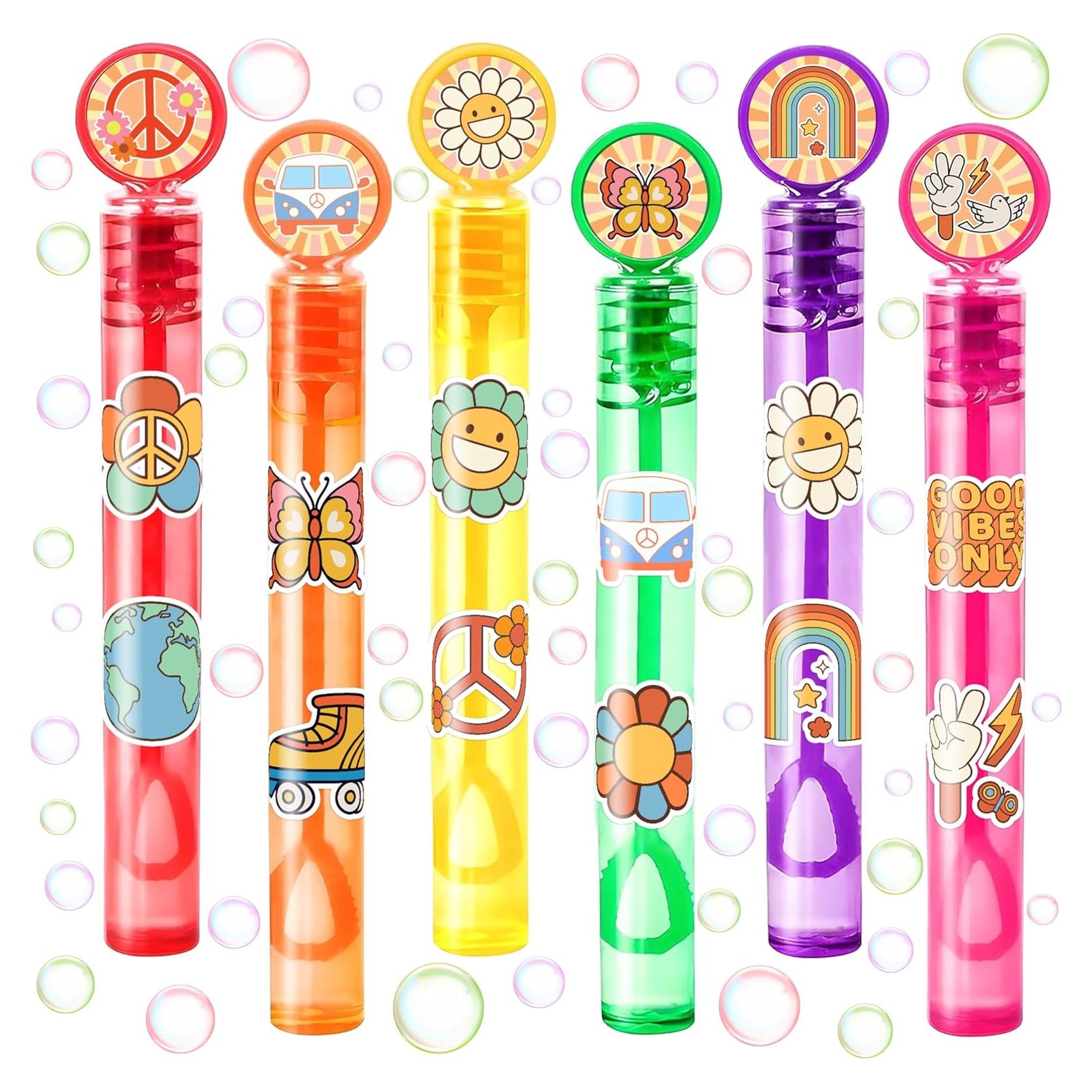 24 Varitas de Burbuja Psicodélicas con 96 Pegatinas - Fiesta