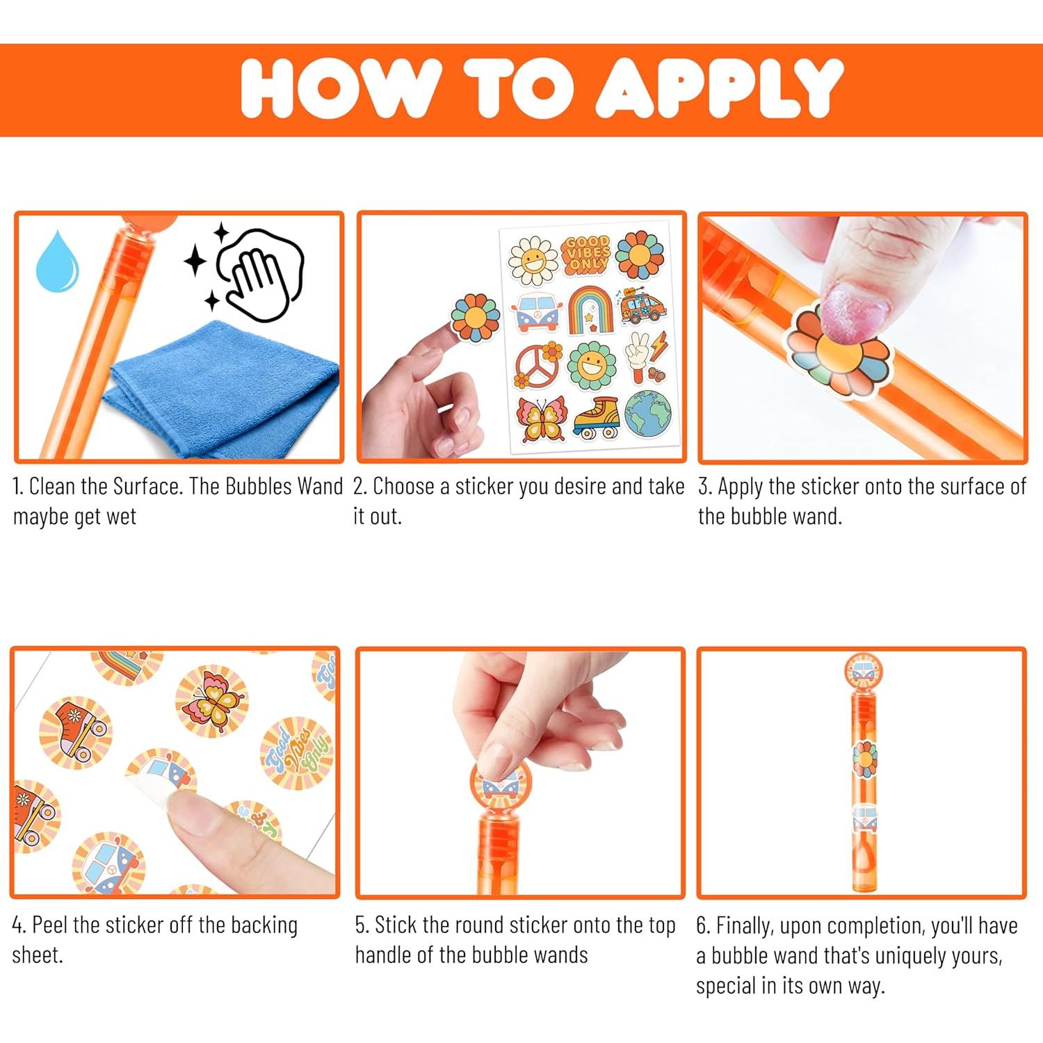 24 Varitas de Burbuja Psicodélicas con 96 Pegatinas - Fiesta