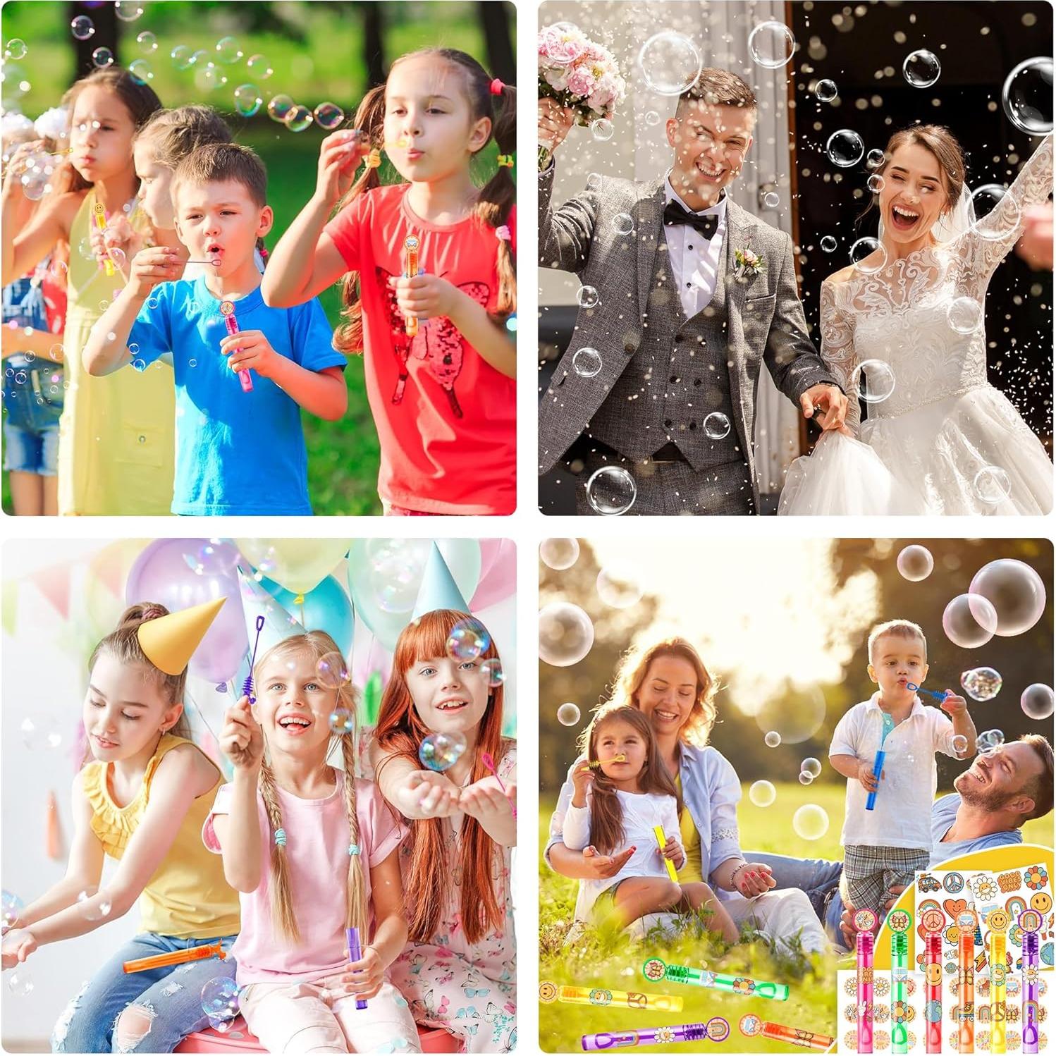 24 Varitas de Burbuja Psicodélicas con 96 Pegatinas - Fiesta