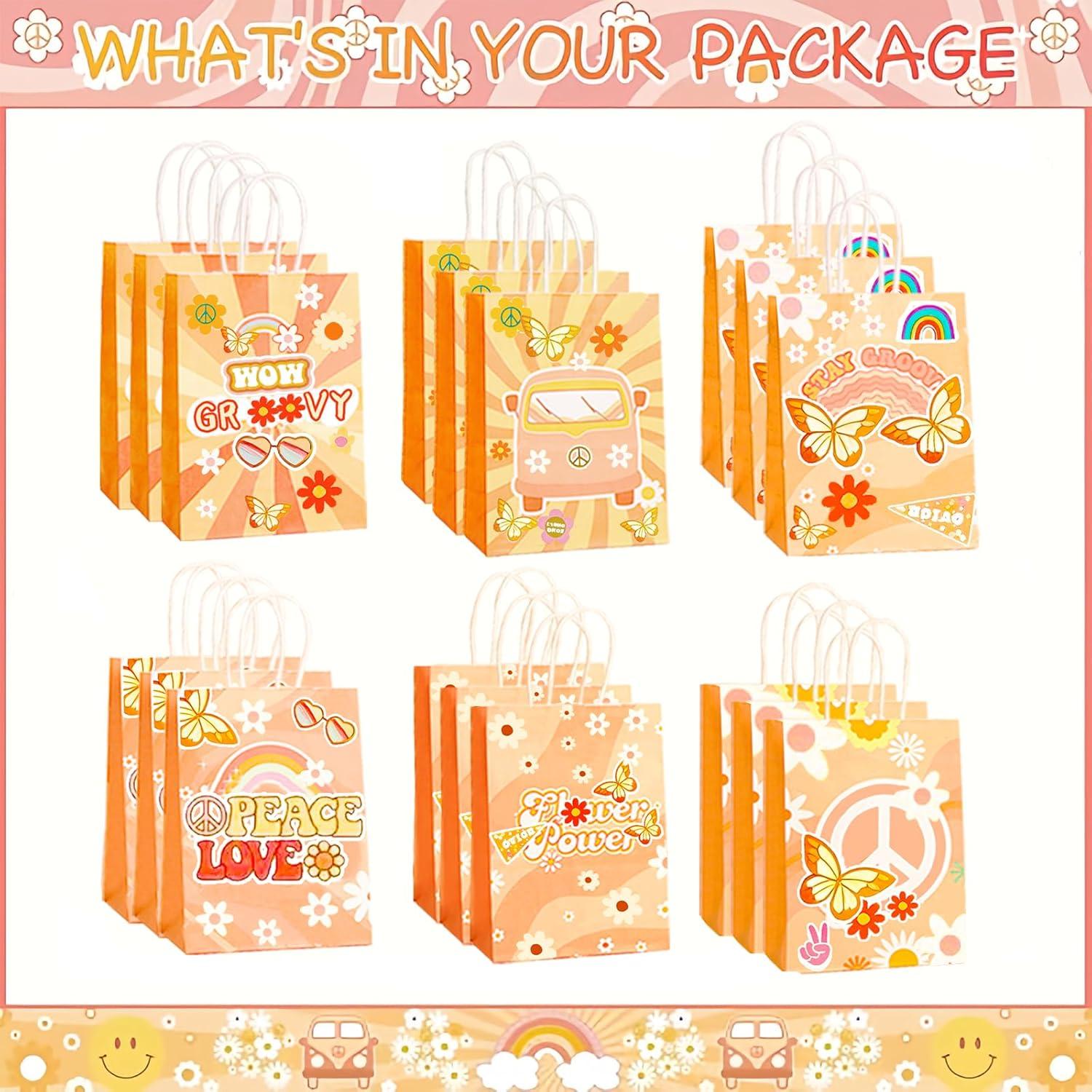 Bolsas de Fiesta Groovy CZWXOXO 24 Pcs 21x15 cm Retro Hippie