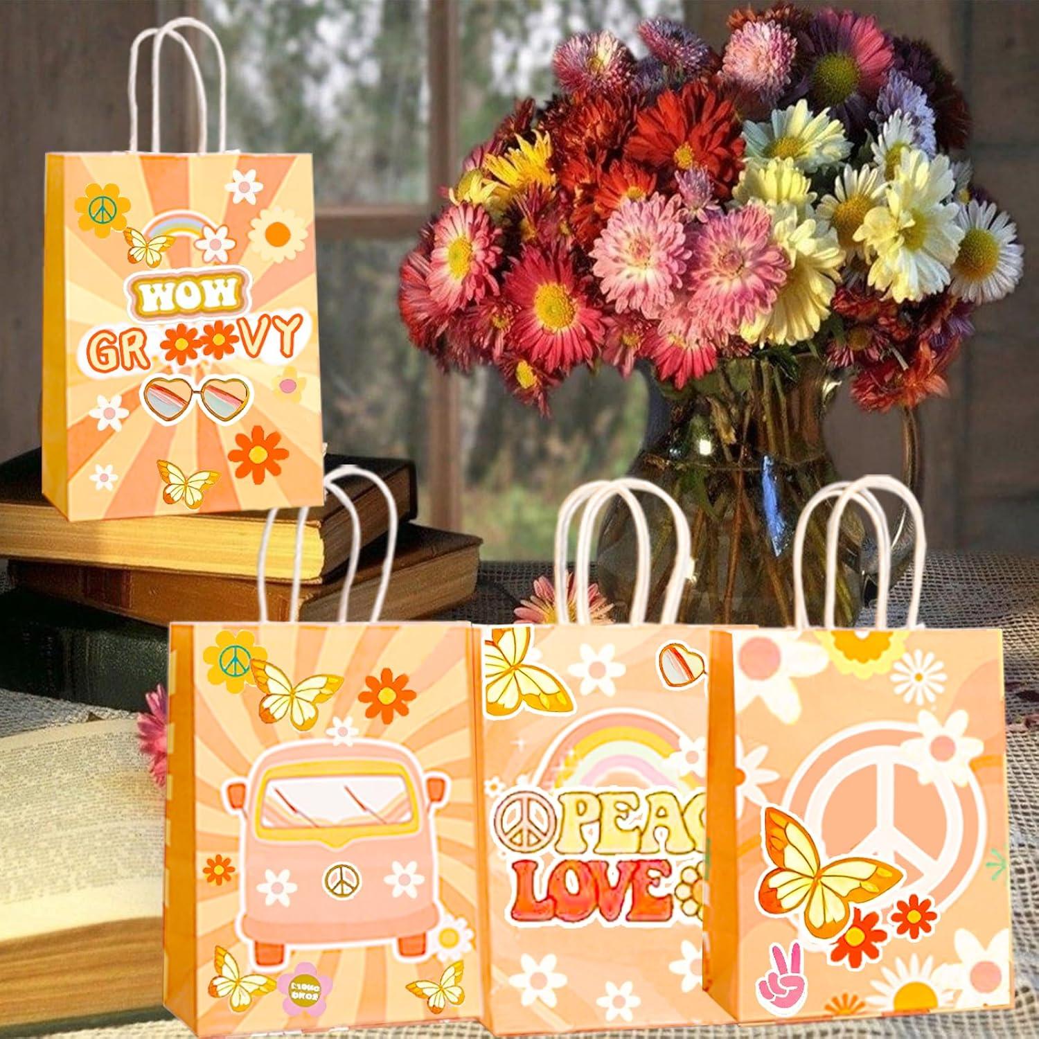 Bolsas de Fiesta Groovy CZWXOXO 24 Pcs 21x15 cm Retro Hippie