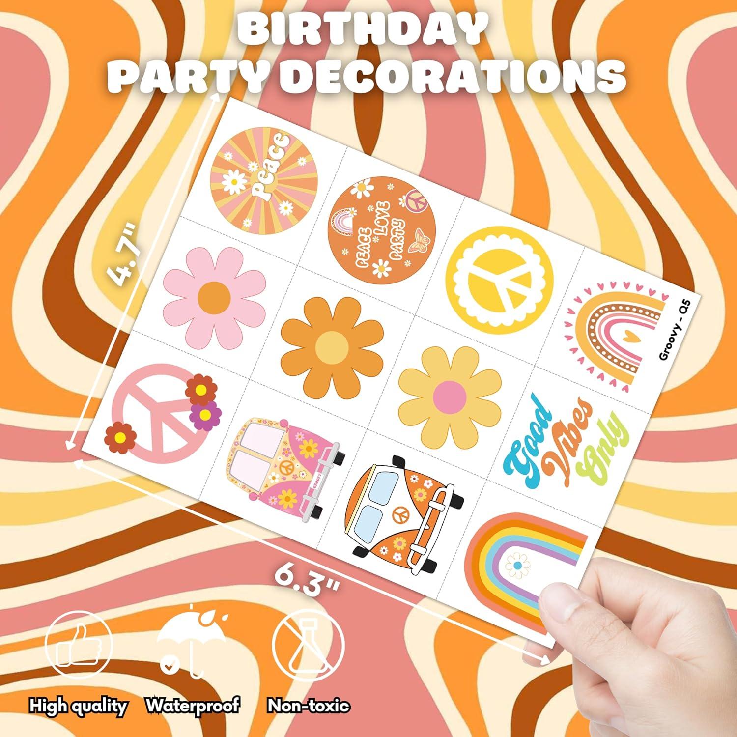 96 Tatuajes Temporales Pre-Cortados Multicolor Retro Hippie