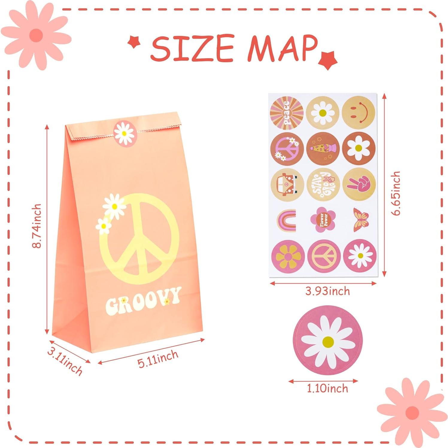 24 Bolsas de Favor de Fiesta Retro Hippie Boho A1diee