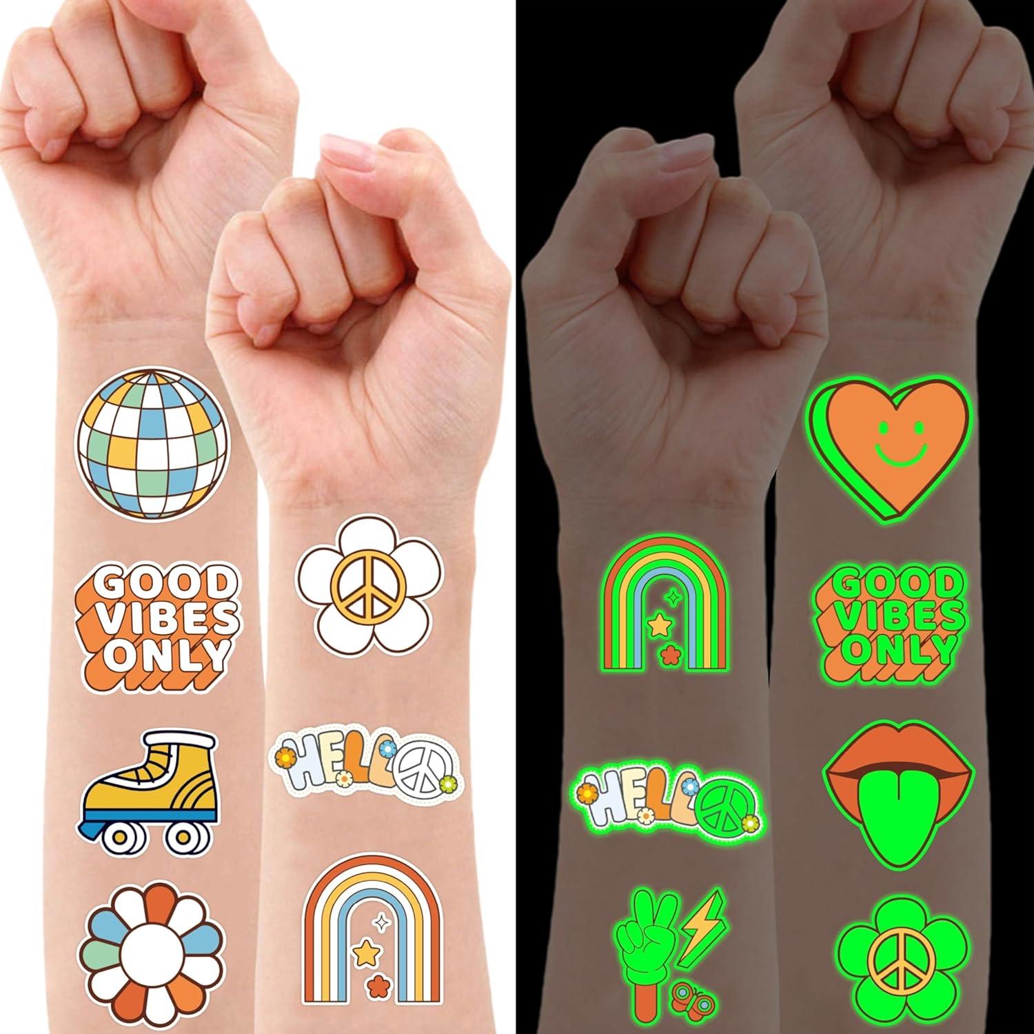 Tatuajes Temporales Pre-Cortados Groovy 70s - 96 Diseños