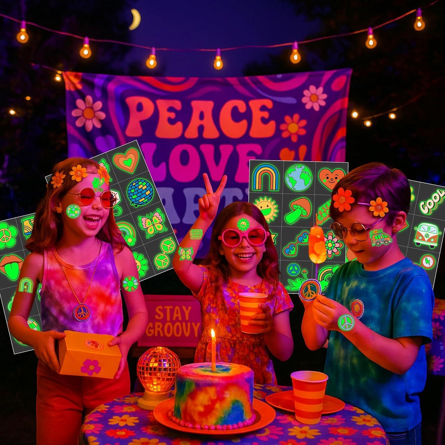 Tatuajes Temporales Pre-Cortados Groovy 70s - 96 Diseños