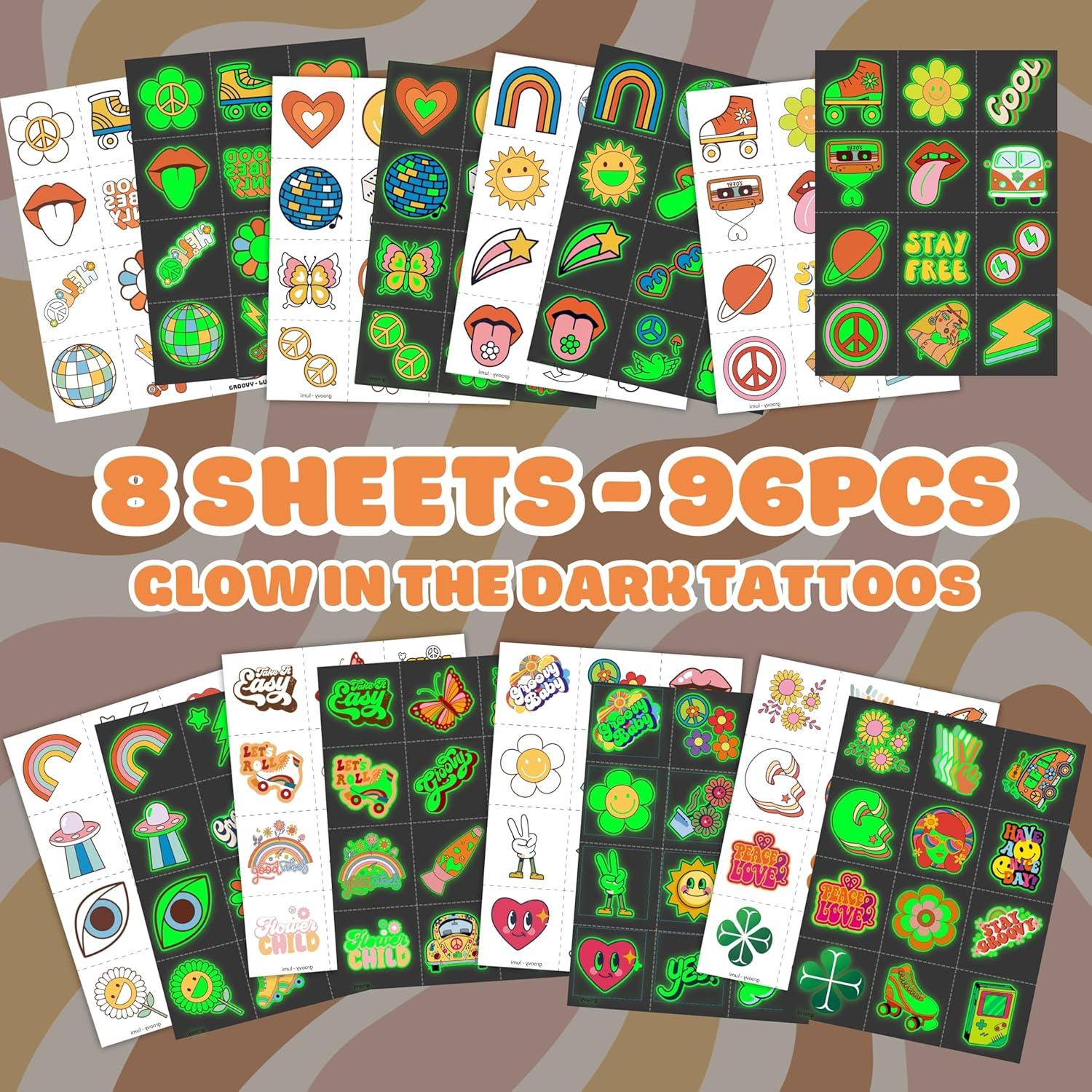 Tatuajes Temporales Pre-Cortados Groovy 70s - 96 Diseños