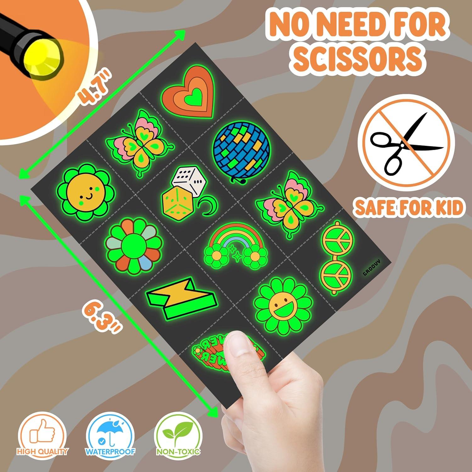 Tatuajes Temporales Pre-Cortados Groovy 70s - 96 Diseños