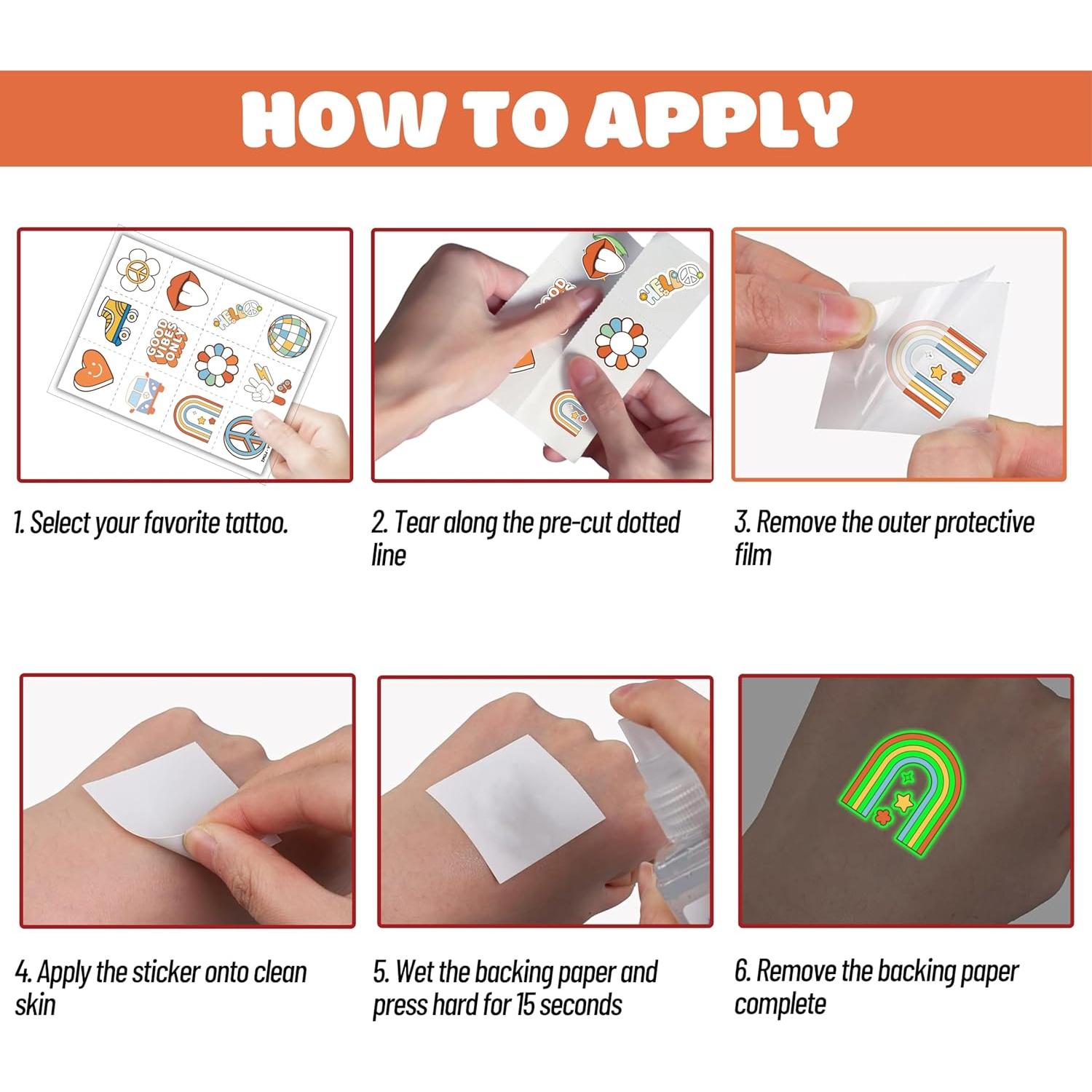 Tatuajes Temporales Pre-Cortados Groovy 70s - 96 Diseños