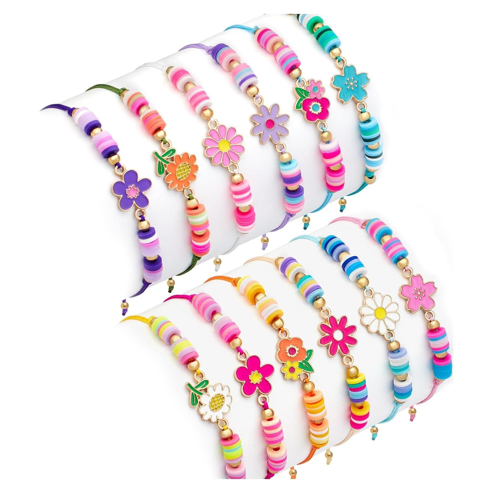 12 Pulseras Ajustables de Flores KELENO para Niñas