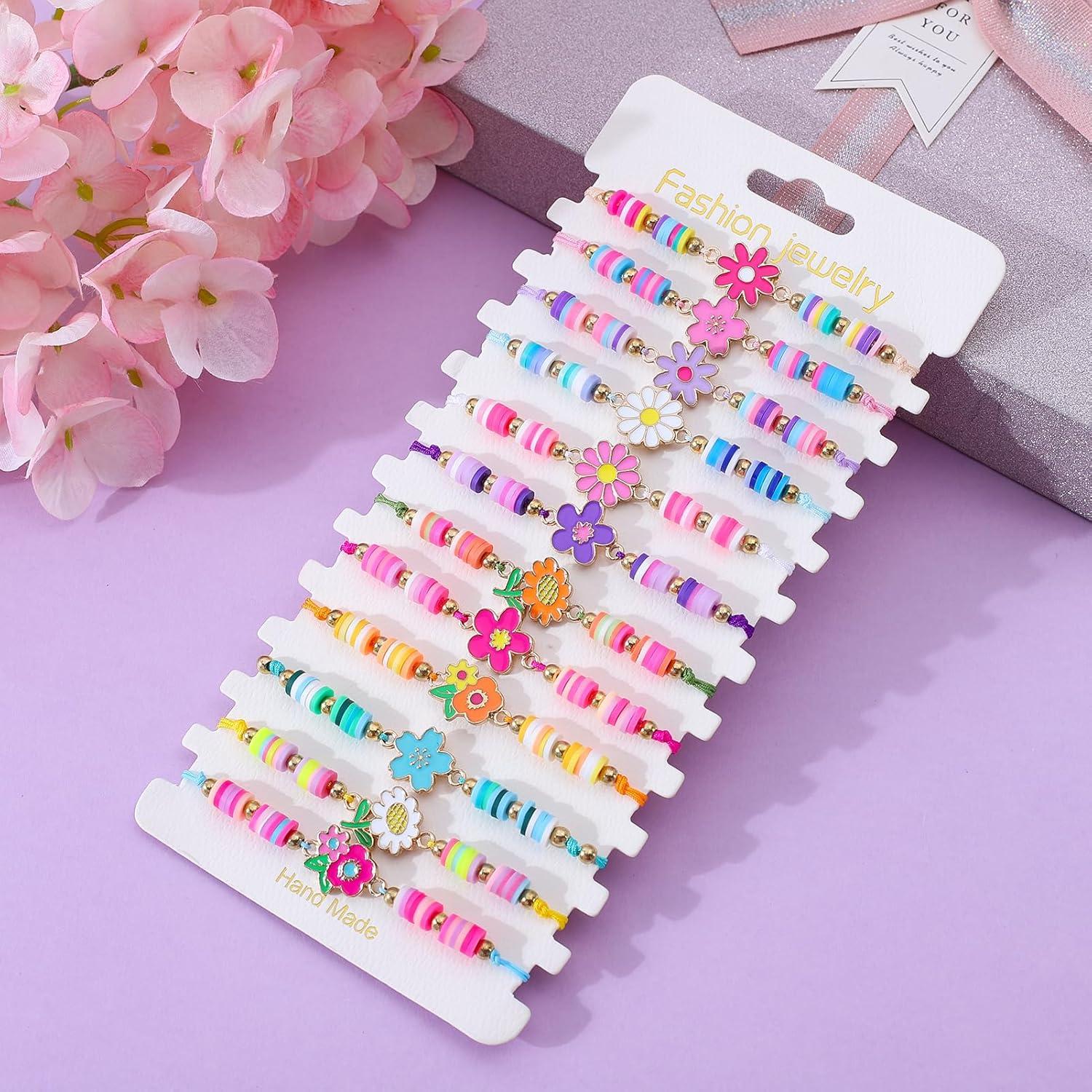 12 Pulseras Ajustables de Flores KELENO para Niñas