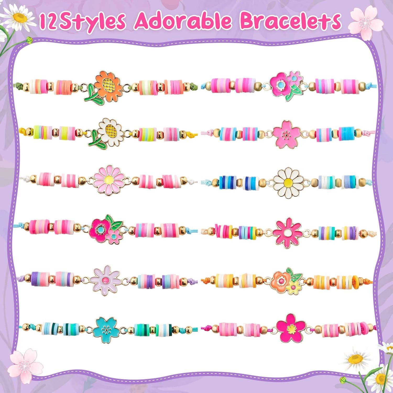 12 Pulseras Ajustables de Flores KELENO para Niñas