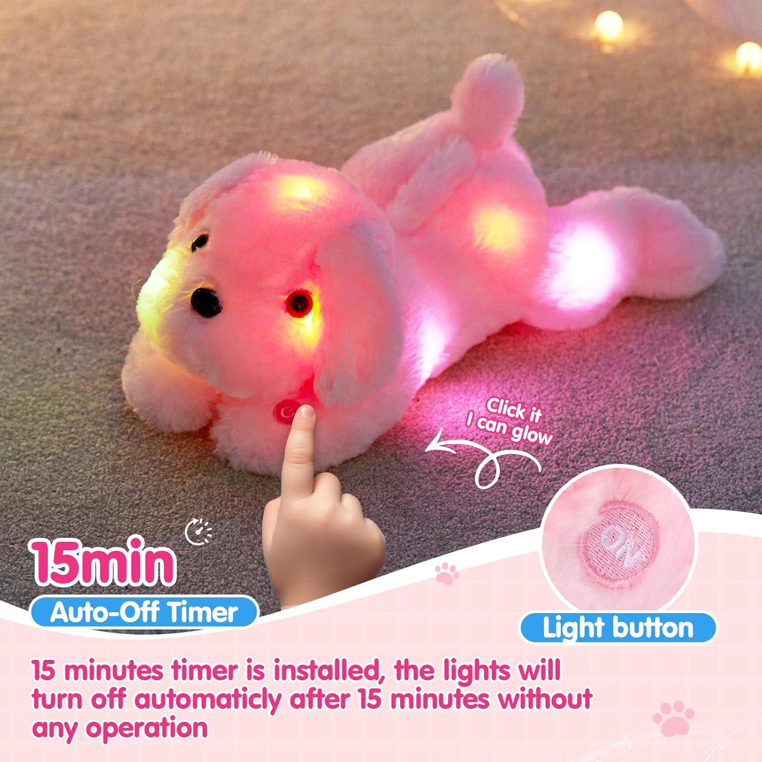 Perro de Peluche LED Rosa WEWILL 45.72 cm Luz Nocturna