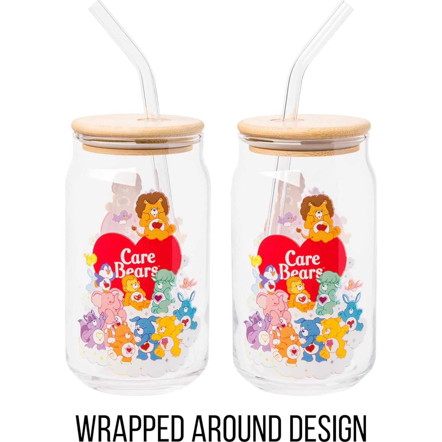 Vaso de Vidrio Silver Buffalo Care Bears 16oz con Tapa de Bambú
